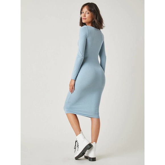 long sleeve fitted Solid Bodycon Midi Dress black - Picture 5 of 11